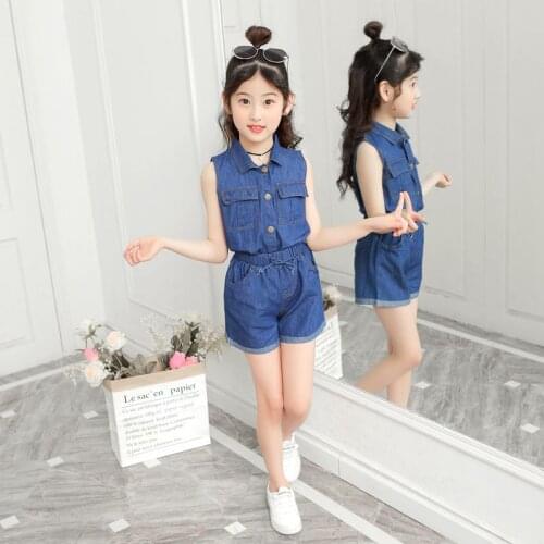 Girls denim clothes sets 2020 summer casual Baby Kids Clothes Suit girls tops and shorts high quality