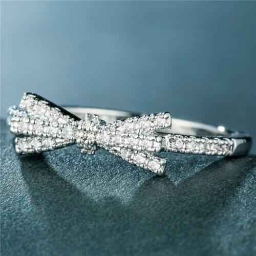 Hot Selling Simple Fashion Bow Inlaid Zircon Ladies All-match Ring Temperament Ladies Engagement Banquet Ring Whole Sale