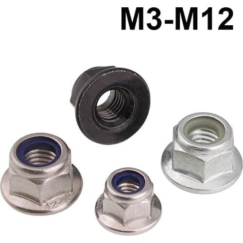 M3 M4 M5 M6 M8 M10 M12 Nylon Hex Flange Nuts Insert Lock Nut 304/316/Carbon Steel
