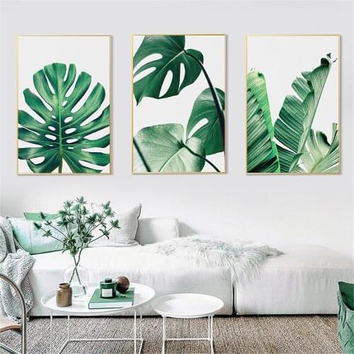 Nordic Green Leaf Plant Wall Art Poster And Print Monstera Tropical Botany Canvas Painting Modern Picture Living Room Decoration