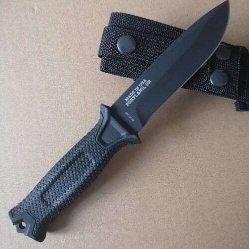 Black / Brown Fixed Hunting Knife 12c27 Steel Blade Fiberglass Handle ABS Nylon Sheath Scabbard Survival Camping Outdoor tool