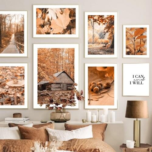 Autumn Scenery Forest Defoliation House Wall Art Canvas Painting Nordic Posters And Prints Wall Pictures For Living Room Decor