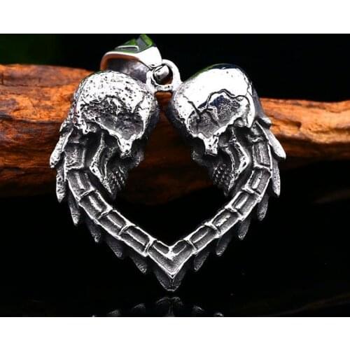 Domineering 316L Stainless Steel Pendant Gothic Style Double Skull Heart Men Women Punk Pendant Unisex Couple Hip Hop Jewelry