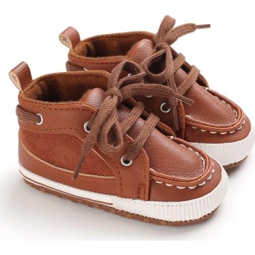 Newborn Baby Casual Shoes Anti-slip Soft Sole Flat Shoes Solid Color Lace Up Crib Shoes Leather First Walker for Baby Boys Girls