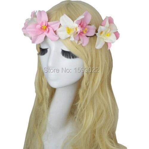 Festival Beige Pink Orchid Flowers Women Floral Head Crown Kids Flower Headbands for Girls Pageant Hair Pieces Photography Props