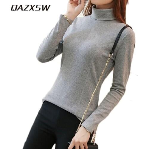 QAZXSW 2018 New Spring Women Pullover Plus Size Knitted Sweater Women Woolen Pullover 5XL Turtleneck Teenager Girls Jumper HB558