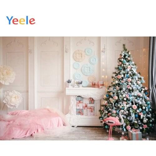 Christmas Tree Fireplace Wooden Floor Doll Baby Birthday Backdrop Photography Custom Photographic Background For Photo Studio