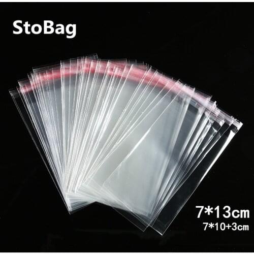 StoBag 1000pcs 7*13cm Packaging Self Adhesive Bags Plastic Bag OPP Clear Pack Cookie Candy Sundries Jewelry Gift Bag Cellophane