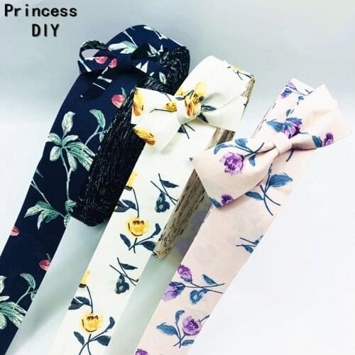 5Meters 10 25 40mm Printed Chiffon Cotton Fabric Floral Ribbon Cloth Layering Tape Bias DIY Hair Bow Tie Accessories Material