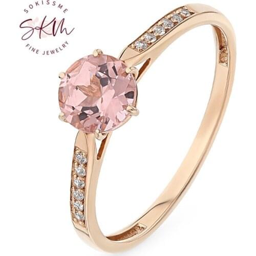 SKM Designer morganite rings for women Vintage 14k rose gold Engagement rings designer Anniversary Luxury Fine Jewelry