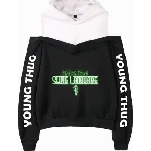 Slime Language 2 Autumn hooded top casual long-sleeved off-shoulder all-match casual print pattern Harajuku college kawaii