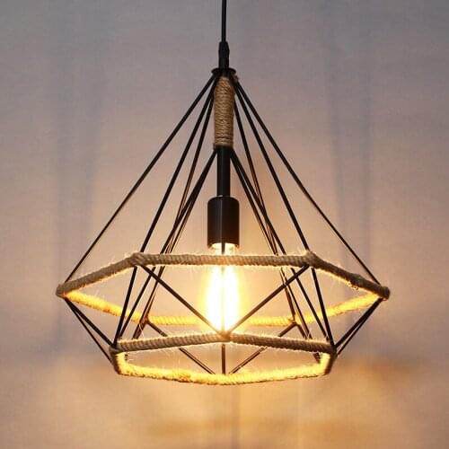 Modern hemp rope diamond creative retro industrial style clothing store restaurant shop commercial iron Pendant Lights LX101620