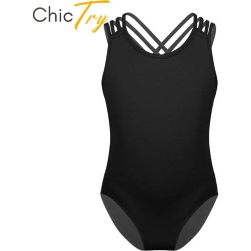 ChicTry Kids One-piece Professional Ballet Leotard Girls Sleeveless Criss-Cross Straps Gymnastics Leotard Children Dance Wear