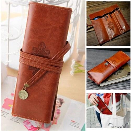 1PC Retro Vintage PU Leather Makeup Cosmetic Tool Case Pen Pencil Organizer Pouch Bag Cosmetic Brushes Holder Box Tools