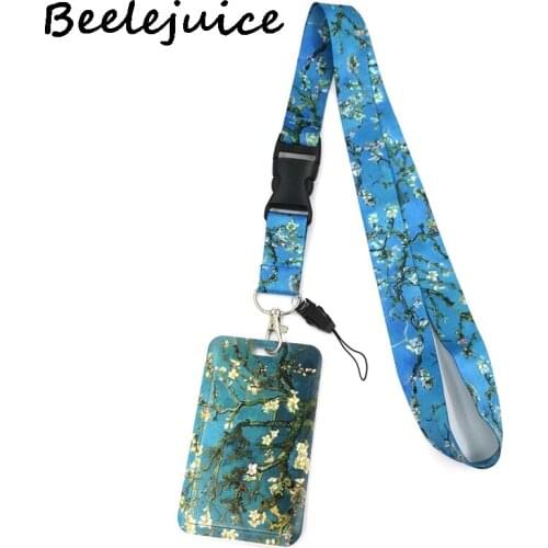 12sets Van gogh Almond Tree Painting Lanyards Cool Neck Strap webbings ribbons Phone Keys ID Card Holder Lanyard Keys DIY Gifts