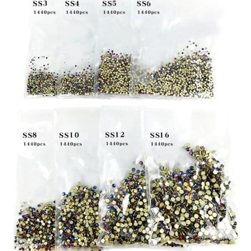 1440pcs Crystal Blue Flame Rhinestones SS3-SS16 (1.2-4mm) Flat Back Nail Art Accessories Glass Nail Art Non Hotfix Strass Stones