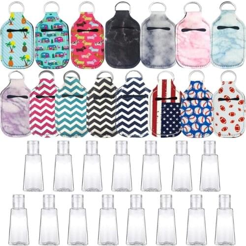 15Sets Reusable 30ml Empty Sanitizer Refillable Travel Bottle Hand Soap Perfume Container Holder with Keychain Carriers