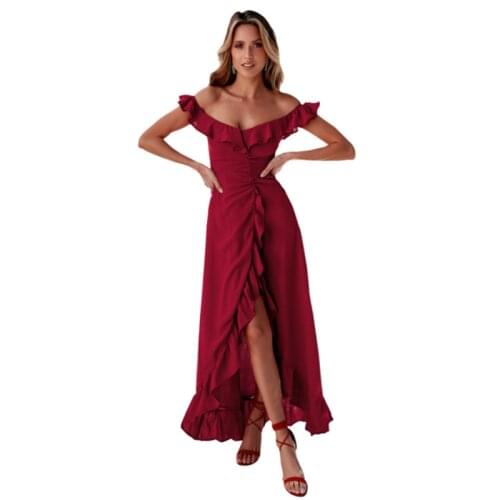 2020 spring and summer new dress womens European American fashion sexy big swing oblique long solid dresses Female