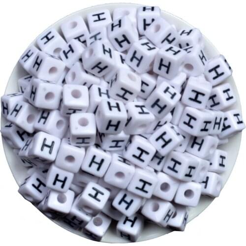 50PCs Single Letter H And Mixed White A-Z Alphabet Letter Cube Beads For Jewelry Making DIY 10mm
