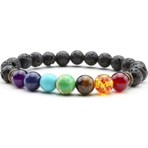 7 Chakra Bracelet Men Black Lava Healing Balance Beads Reiki Buddha Prayer Natural Stone Yoga Bracelet Jewelry For Men Women