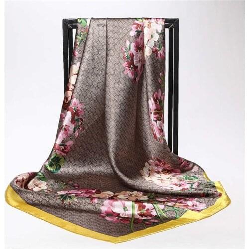 90*90cm Natural Silk Satin/ Ancient Carve Designs, Gold/ Silk Fabric Mulberry Silk Printing