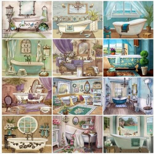 Bathhouse Diamond Embroidery Painting Full Bath Room Diamand Paint Complet Stones Picture Wall Stickers Hobby Diamond Dotz diy