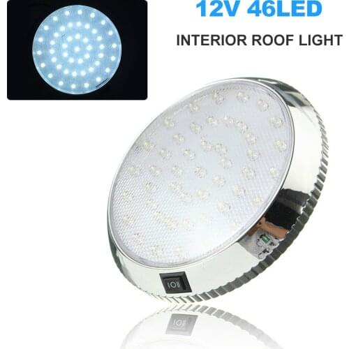 2V 46 LED Car Round Ceiling Dome Roof Light Interior Light Lamp On/Off Switch For Camper Van Caravan Motorhome Boat RV Van
