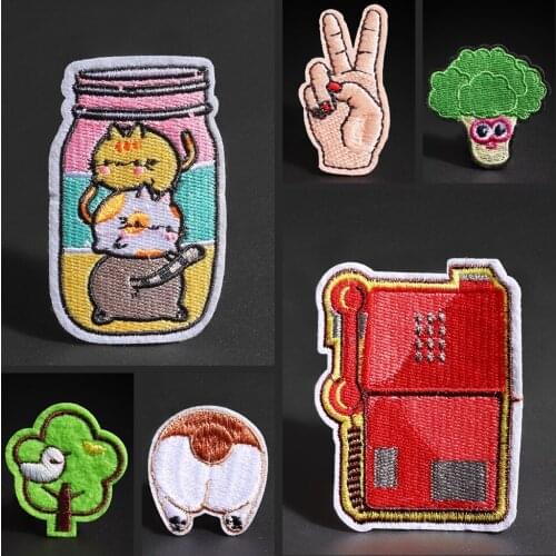 Cats butts storage tank broccoli cartoon clothing patches sticker Trees and birds Happy gesture DIY patches for clothes