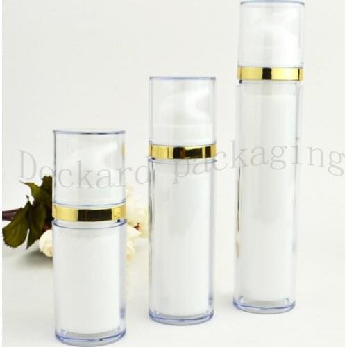 White Airless Lotion Cream Pump Plastic Container,Travel Cosmetic Skin Care Cosmetic Bottle Airless Dispenser Gold/sliver Strip