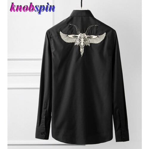 Brand Business male Social Shirt Top quality Cotton Slim fit Long sleeved Shirts men Back Antelope Head Embroidery Clothes male