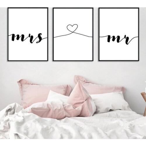 Mrs and Mr Love Decoration Painting Bedroom Bedside Living Room Hanging Painting Canvas Wall Art Cuadros Decoracion Salon