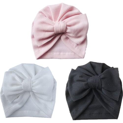 Baby Beanie Cap Breathable Knitted Hats for Children Newborn Big Bows Lovely Waffle Indian Hats Kids Winter Warm Headwear