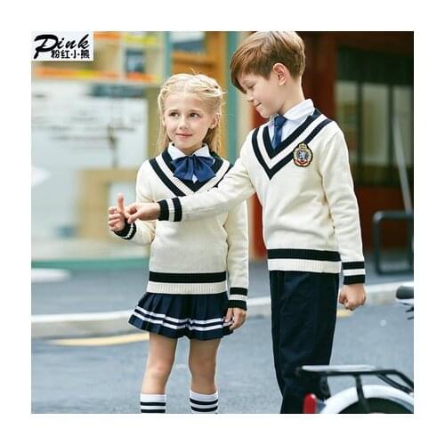 Children School Uniform Kids Fashion Kindergarden Suits Boys Girls Japanese Sweater Student British Style Suit Outfits D-0528
