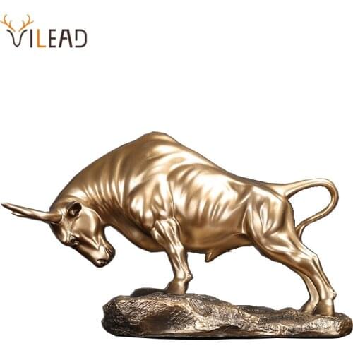 VILEAD Home Decor Bull Sculpture Office Ornament Feng Shui Cattle Figurine Mascot Creative Statue Living Room Desk Decoration