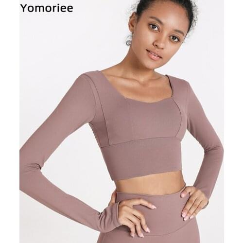 Autumn/Winter Beauty Back Yoga Long Sleeve T-shirt With Chest Pad Sports Top Womens Fitness Womem Shirts Gym top Nylon Yomoriee