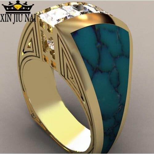 Turquoise-like Ring with Shredded Diamond, Womens Retro Shredded Diamond Drops, Punk Wind Party Jewelry silver 925 ring mens