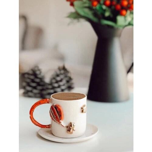 Handmade creative decorative ceramic balloon model coffee cup and tea plate creative high-quality teacup and base art trend