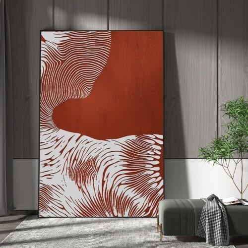 Minimalist White Lines Parttern Wall Art Canvas Red Geometric Poster Prints Painting Nordic Living Room Decoration Pictures