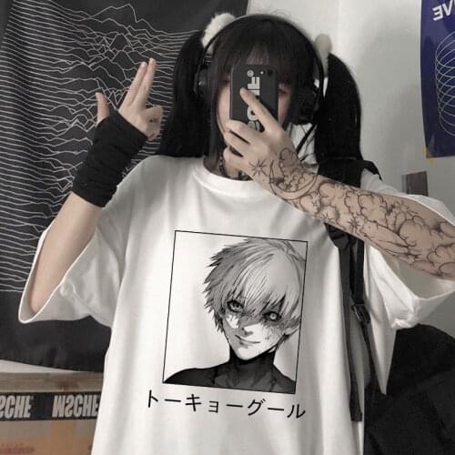 Men T Shirt Kawaii Cartoon Hot Japanese Anime Tokyo Ghoul Kaneki Ken Graphic Tees Fashion Unisex couple Tshirt Summer y2k Tops