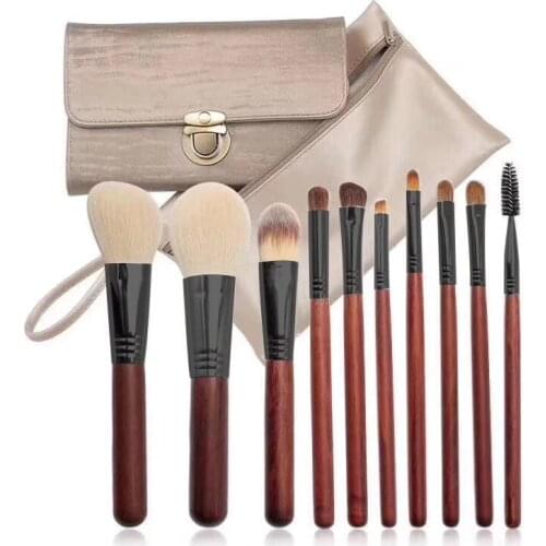 10pcs Goat Hair Makeup Brushes Set Foundation Powder Bulsh Eyeshadow Eyeliner Lip Make Up Brush Cosmetic Tools with Case Holder
