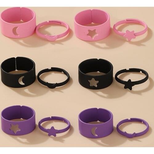 Punk Colorful Star Moon Butterfly Lover Couple Rings Set For Women Men Engagement Wedding Adjustable Opening Rings Jewelry