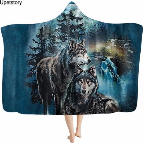 Upetstory Wolf 3D Printed Hooded Blanket Adults Child/Kids Colorful Sherpa Fleece Wearable Blankets Microfiber Bedding Style