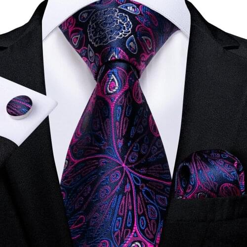 Hi-Tie Purple Floral Novelty Design Silk Wedding Tie For Men Hanky Cufflink Fashion Men Necktie Set Business Party Dropshipping