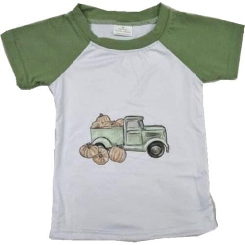 Thanksgiving Shirt Short Sleeve Pumpkins and Truck Boy Raglan Top Kids Boutique Clothing