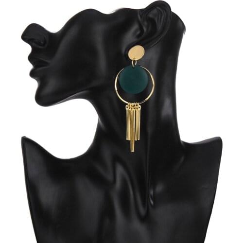 Fashion Women Round Drop Metal Tassel Dangles Earrings Statement Pendant Metal Dangle Earrings