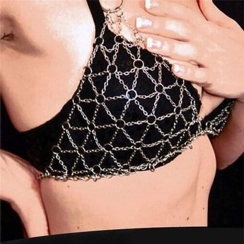 Charm Mesh Underwear Chain Sexy Hollow Bikini Bra Chest Chain Nightclub Body Chains Accessories for Women Girls Party Jewelry