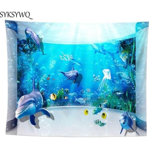 Blue ocean fish tapestry beach decorations for home beach blanket drop shipping wall cloth carpet wall