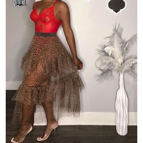 SKMY Skirts Womens 2021 Fashion Camouflage Leopard Print Summer Beach Cover Up Mesh See-Through Long Tulle Layered Maxi Skirt