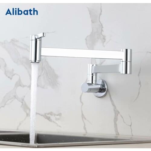 Kitchen Faucets Chrome Brass Single Cold Wall Mounted Bathroom 360 Rotate Fold-able Basin Faucet Crane Sink Taps