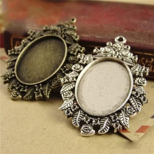 10pcs/lot antique bronzer/antique Silver filigree cameo cabochon 18*25mm base setting pendant tray